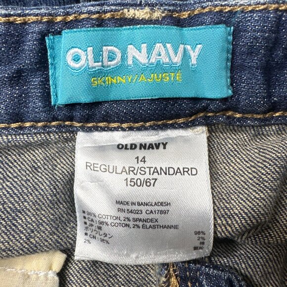Old Navy Girls Skinny Denim Blue Jeans Size 14 Regular Dark Wash Adj Waist - Picture 4 of 7